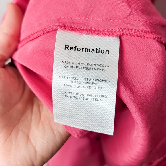 REFORMATION Marguerite Silk Dress Midi Slit Flambe Pink 6 - Picture 3 of 12